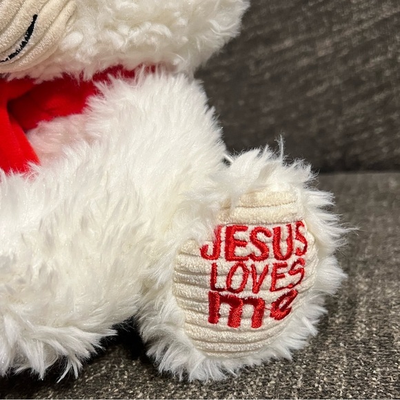 Fiesta 9.5" Scruffy Polar Bear with Red Scarf and Jesus Loves Me Embroidered - Picture 7 of 8